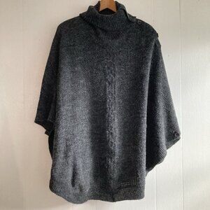 FRANSA Sweater Cape Pullover Charcoal Gray Fuzzy Faux Mohair Knit Oversized M/L
